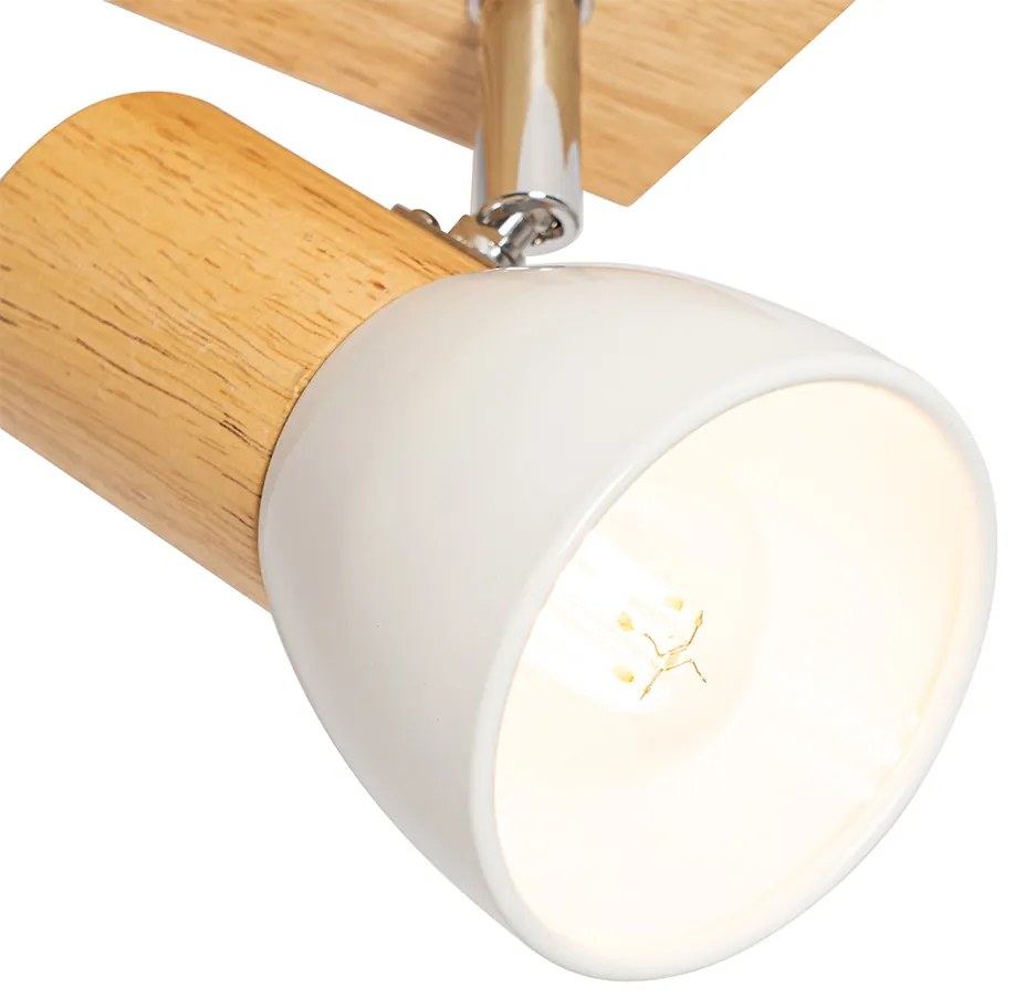 Faretto da soffitto in legno con bianco regolabile 4 luci - Thorin