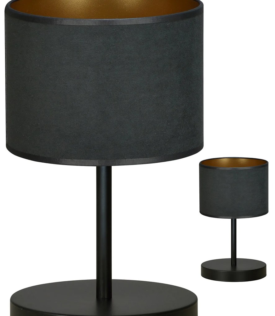 Lampada Da Tavolo 1 Luce Ganesha In Acciaio Nero E Paralume In Tessuto Nero