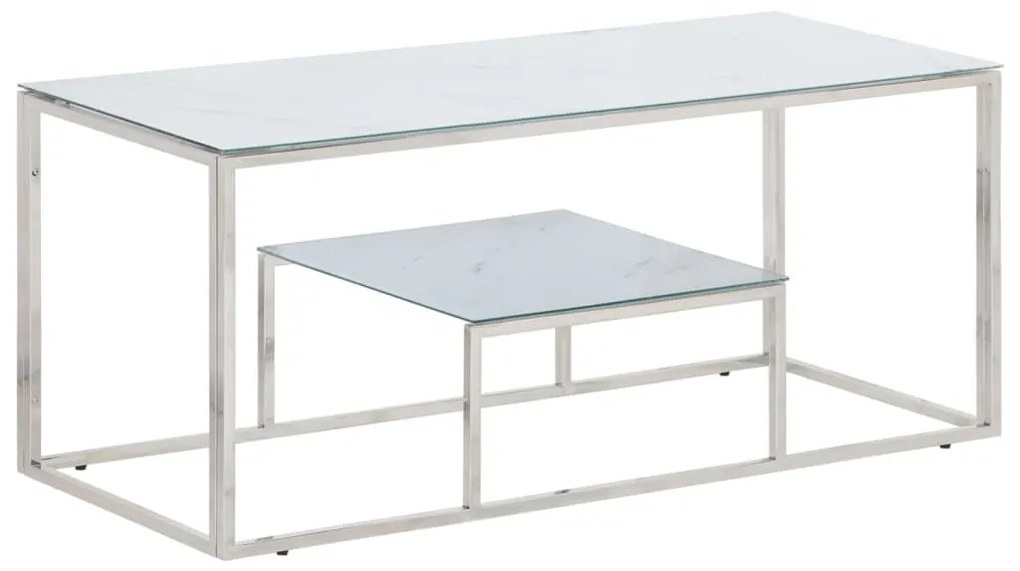 Tavolino Salotto Argento Acciaio Inossidabile Vetro Temperato /