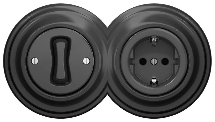 Kliklap-Retro interruttore unipolare n. 1 e presa SCHUKO 230V con cornice antracite