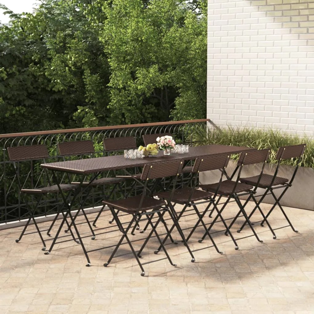 Sedie pieghevoli da bistrò 8 pz marroni polyrattan e acciaio