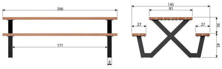 Tavolo da pranzo da giardino con panche , 206 x 145 cm Tablo - WOOOD
