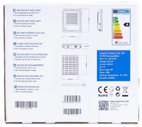 Aigostar - LED Faro solare dimmerabile LED/30W/3,2V IP67 + +TC