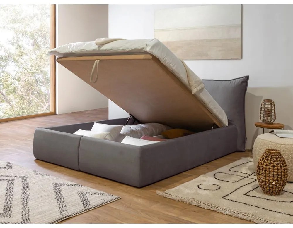 Letto matrimoniale imbottito grigio scuro con contenitore con griglia 180x200 cm Jade - Bobochic Paris