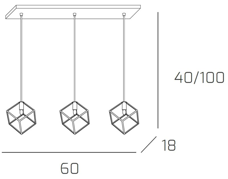 Sospensione Moderna Rettangolare Frame Metallo Cromo 3 Luci G9