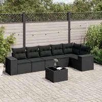 Set Divani da Giardino con Cuscini 7pz Nero Polyrattan 3222594