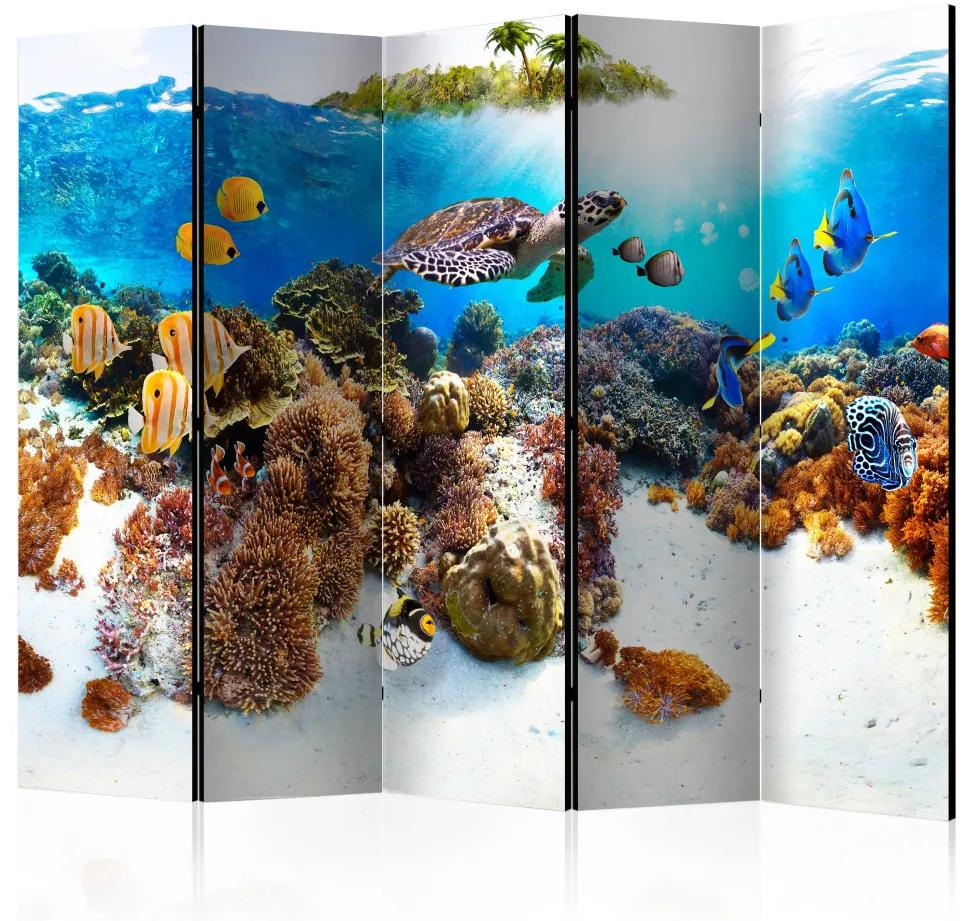 Paravento separè Barriera corallina II (5 parti) - pesci, piante, fondo marino