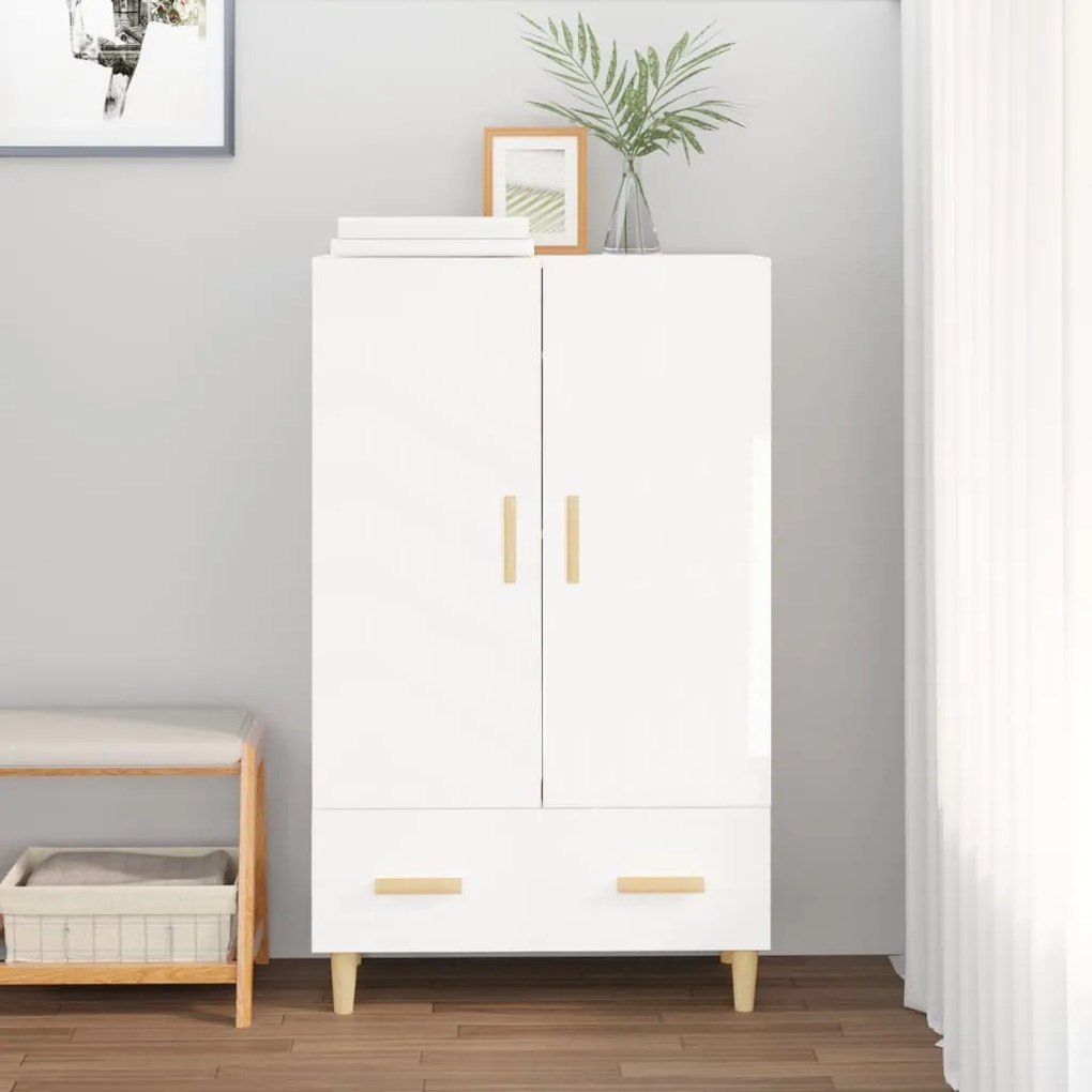 Credenza Bianco Lucido 70x31x115 Cm İn Legno Multistrato /