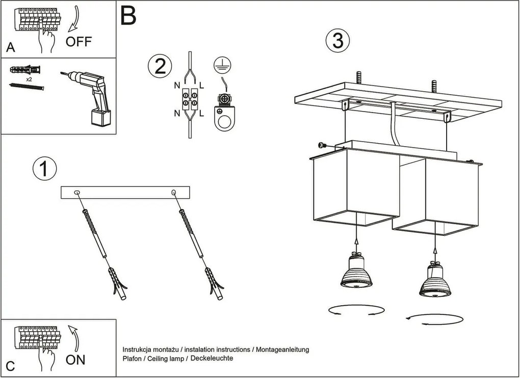 Applique Rettangolare da soffitto 2xGU10 QUAD 2 in alluminio