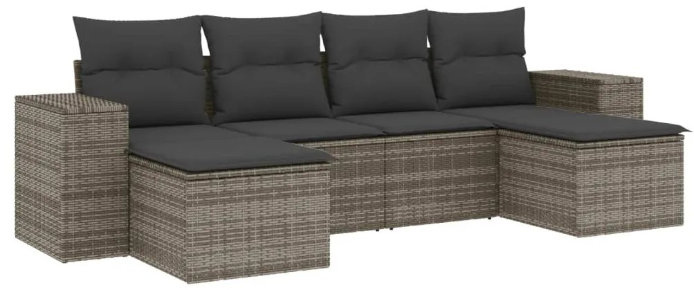 Set divano da giardino 6 pz con cuscini grigio in polyrattan