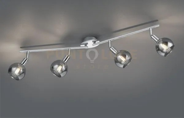 Brest barra 4 spots metallo cromo con vetri fume' l. 83cm attacco e14