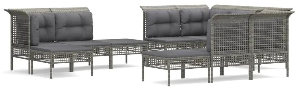 Set Divani da Giardino 11 pz con Cuscini in Polyrattan Grigio