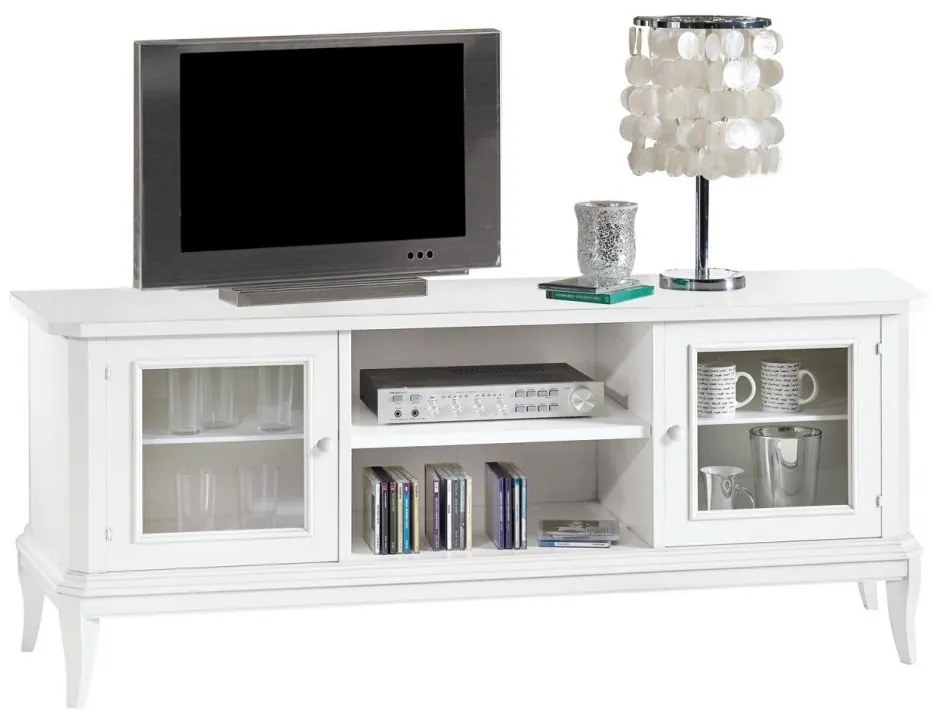 Porta TV in legno bianco e vetro 164&#215;46 cm H 64 cm