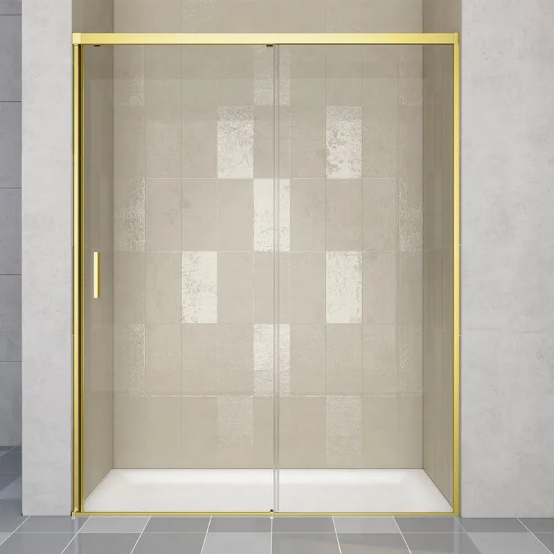Porta doccia scorrevole Jazz L 120 x H 200cm, Sp. 6 mm in vetro vetro senza finitura / trasparente profilo dorato