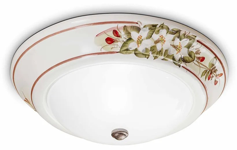 Plafoniera Classica Capua Ceramica E Ottone Satinato Decorato 1 Luce E27