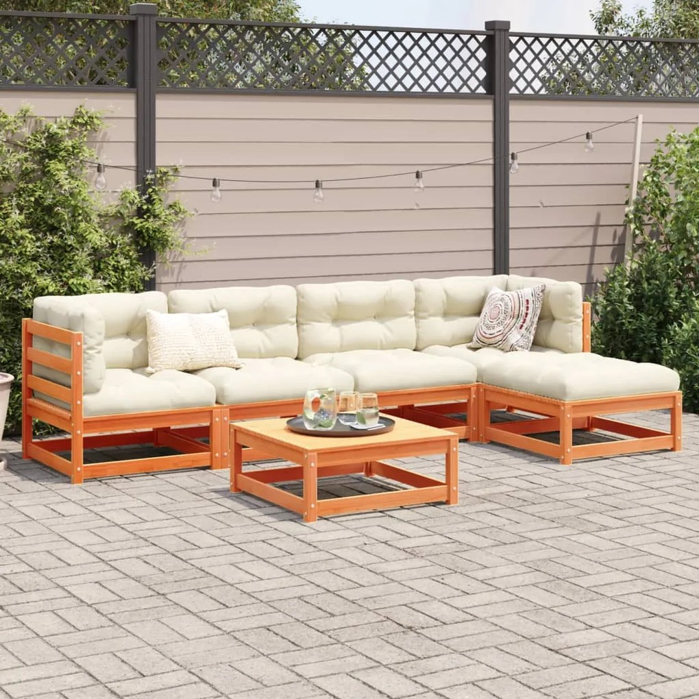 Set divani da giardino 6 pz marrone cera legno massello pino