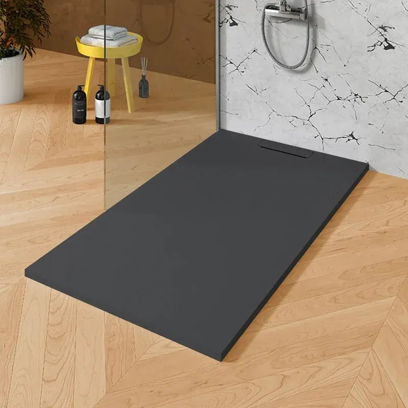 Piatto doccia SANYCCES in resina SIENA nero L 80 x L 100 x H 3 cm opaco effetto ardesia