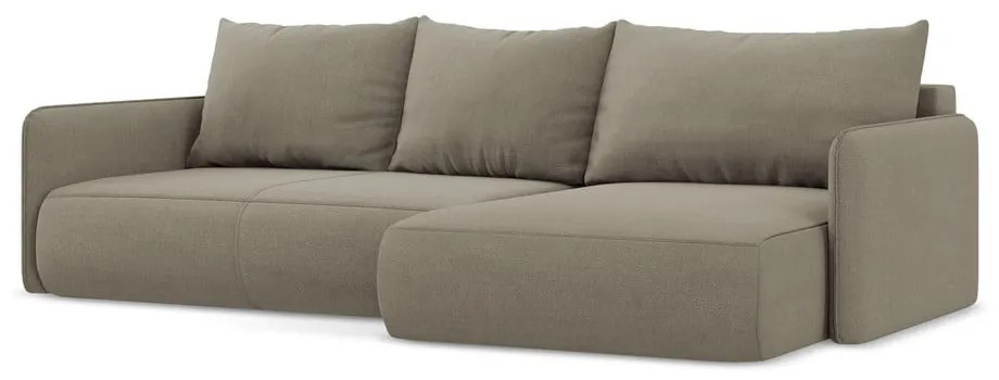 Divano angolare beige allungabile/con contenitore (con penisola a destra) Nanea – Makamii