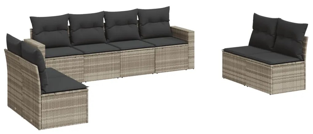 Set divano da giardino 8pz con cuscini grigio chiaro polyrattan