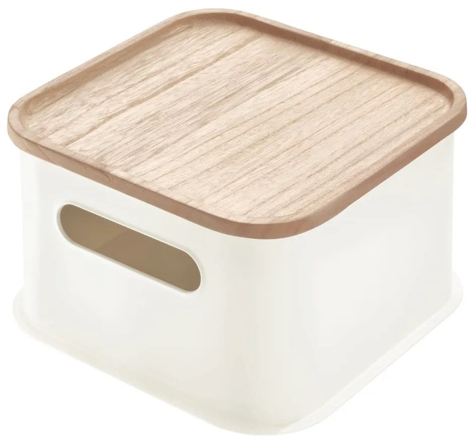 Scatola portaoggetti bianca con coperchio in legno di paulownia con manico, 21,3 x 21,3 cm Eco - iDesign