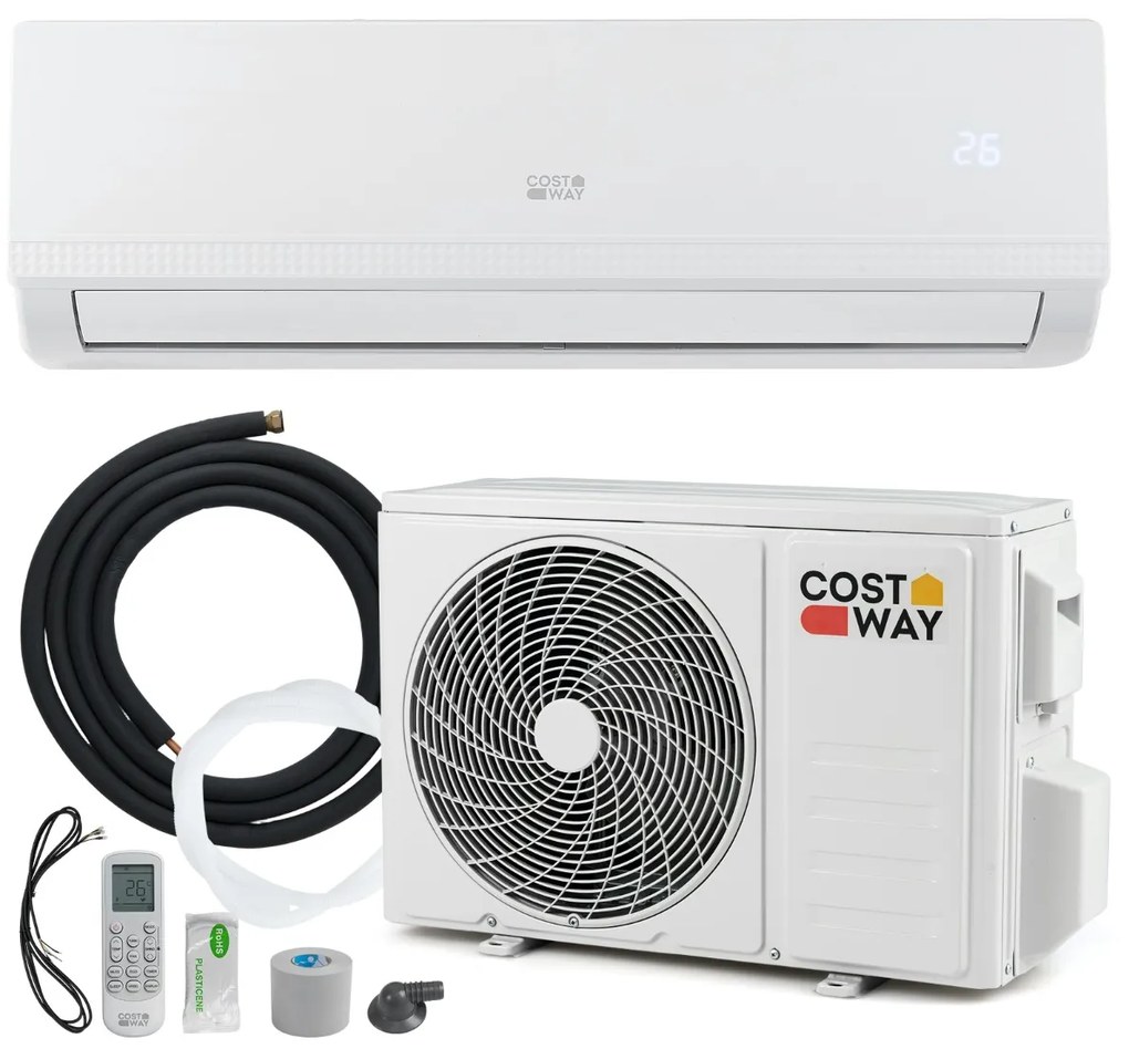Costway Condizionatore e riscaldatore inverter senza condotti con kit di installazione, Condizionatore d’aria mini split da 9000/12000 BTU