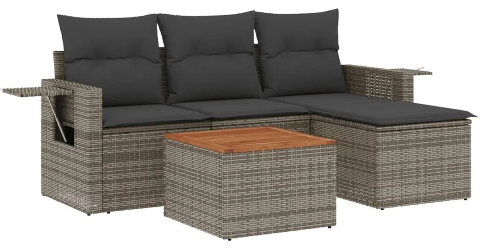 Set divano da giardino 5 pz con cuscini grigio in polyrattan