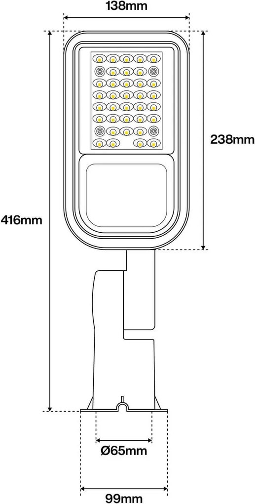 Armatura stradale 30W IP65 - 145lm/W - con Osram chip LED Colore Bianco Caldo 3.000K