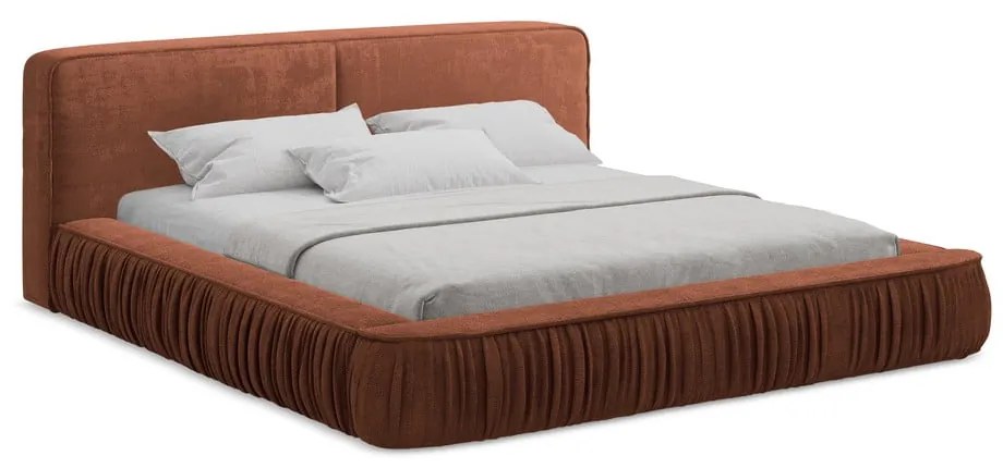 Letto matrimoniale imbottito color terracotta con contenitore e rete inclusi 160x200 cm Keoni – Makamii
