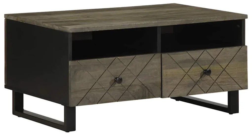 Tavolino Da Salotto Nero 80x54x40 Cm İn Legno Massello Di Mango /