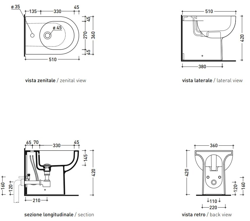 Flaminia QUICK QK217 bidet filo parete monoforo a pavimento in ceramica bianco