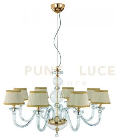 Lampadario in vetro bach 8 luci lp.bach-8cp-oro dorato con paralumi