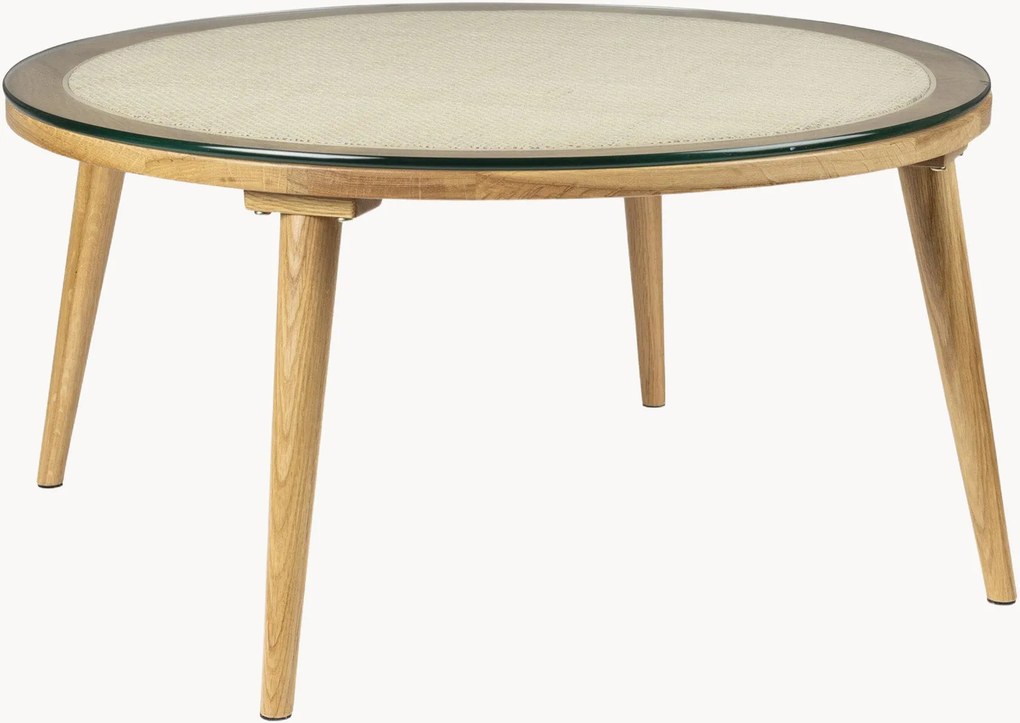 Tavolino rotondo in legno di quercia con piano in vetro Haru