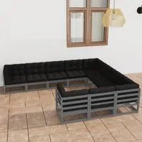 Set Divani da Giardino 10 pz Grigio Cuscini Massello di Pino cod mxl 43065