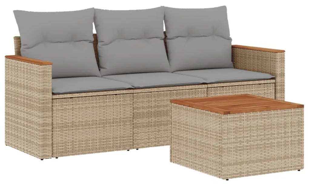 Set Divano da Giardino 4 pz con Cuscini Beige in Polyrattan