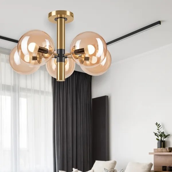 Lampadario a sospensione con supporto rigido ROLLO 5xE14/5W/230V oro/fumé beige