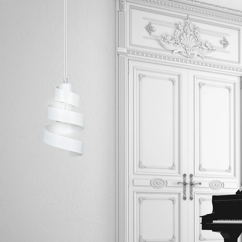 Sospensione Moderna 1 Luce Tristano In Acciaio Bianco Con Fasce A Spirale
