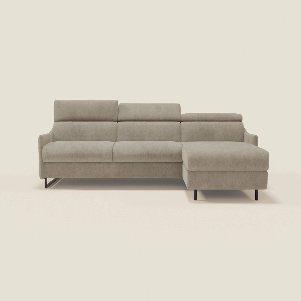 Loto Divano Letto Angolare con Penisola contenitore, Poggiatesta, Materasso Alto H18 in morbido tessuto impermeabile T14 beige