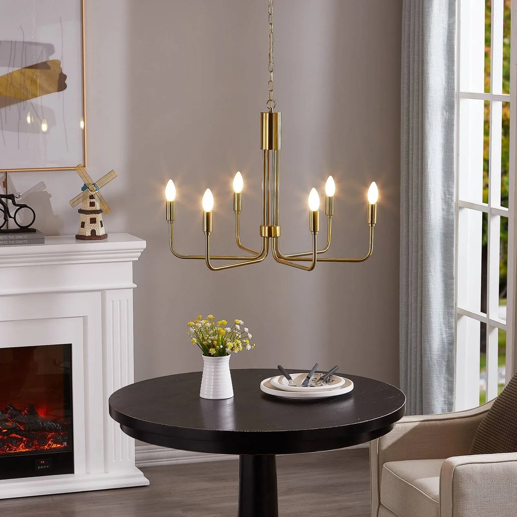Lampadario Lindby Elanova, ottone, a 6 luci, Ø 70 cm, E14