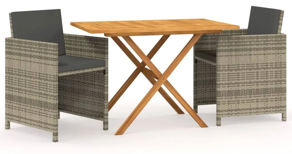 Set da pranzo per giardino 3 pz con cuscini grigio