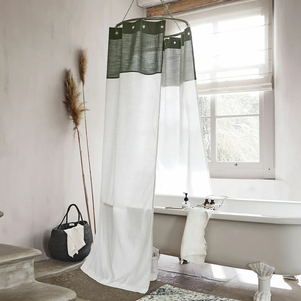 Tenda Da Doccia Lush Decor Ravello In Microfibra Increspata - Avorio 183x183 Cm - Vintage Chic Con Nervature