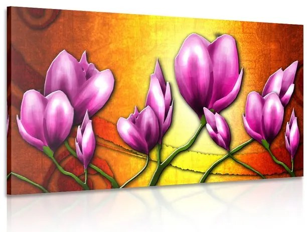 Quadro su tela – Fiori rosa in stile etnico