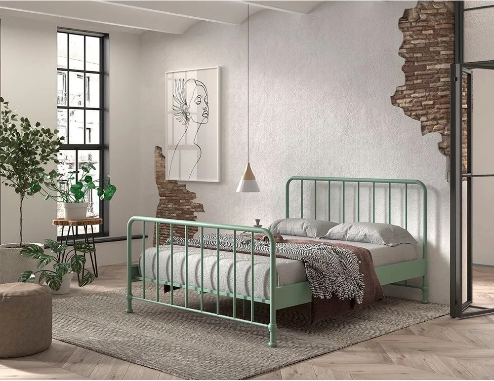 Letto singolo verde in metallo verde con rete 160x200 cm BRONXX - Vipack