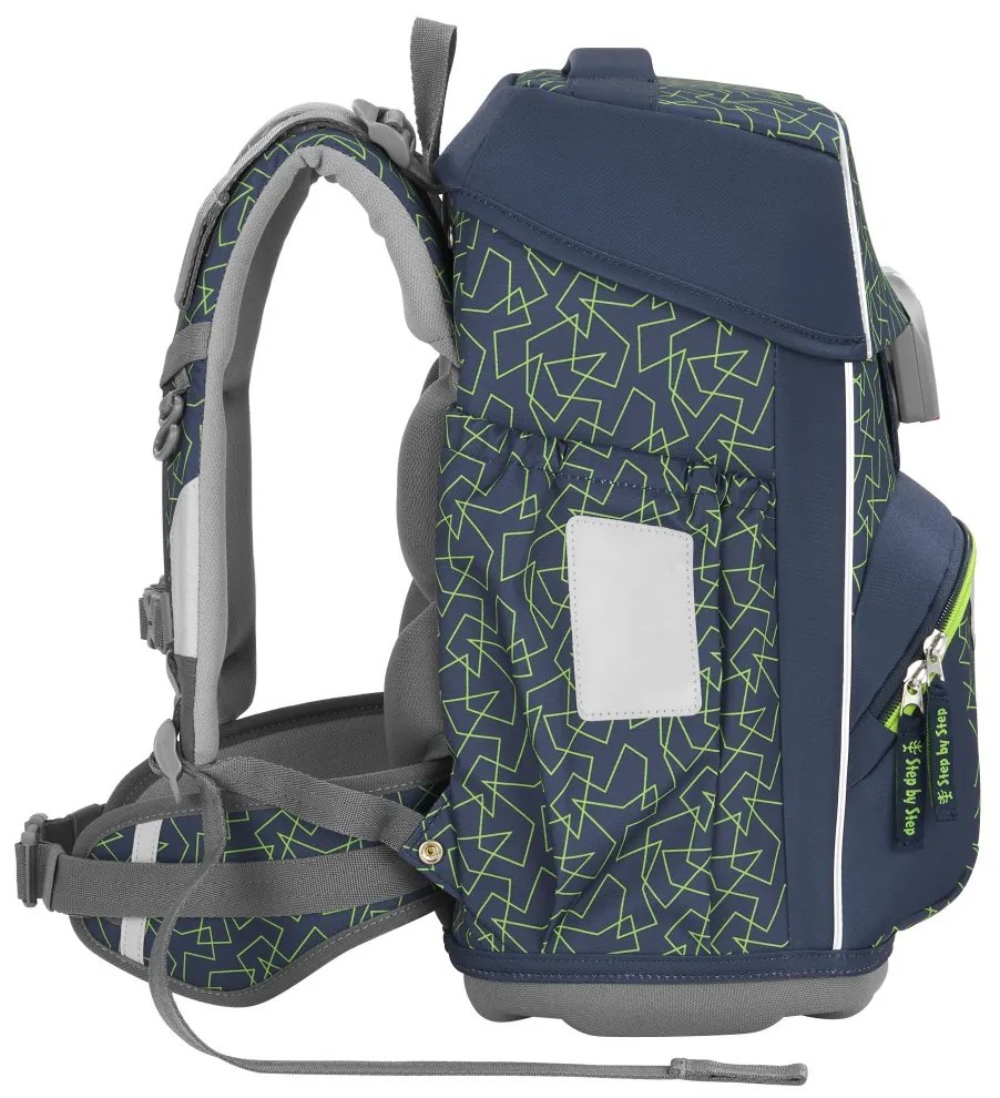 Zaino scuola Step by Step BASIS, Green Geometric - set 4 pezzi