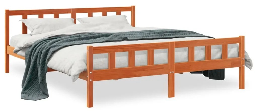 Letto Senza Materasso Marrone Cera 160x200 Cm İn Legno Di Pino /