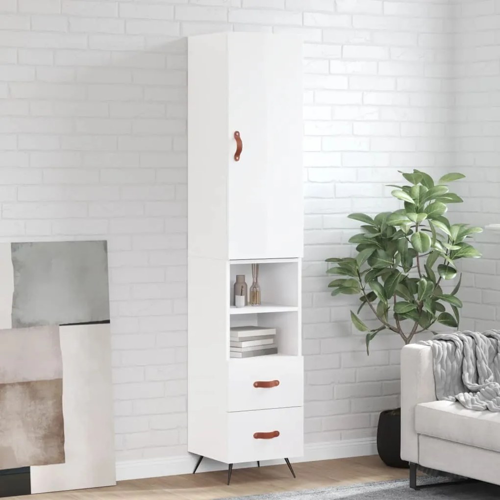 Credenza 34,5x34x180 Cm İn Legno Multistrato Bianco Lucido /