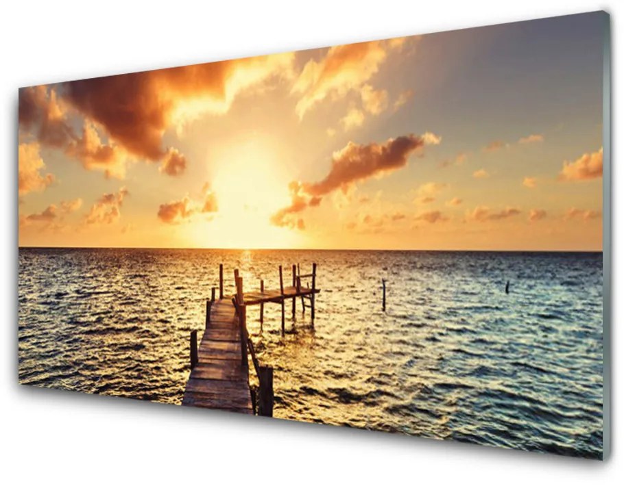 Quadro su vetro acrilico Vista ad ovest del mare del ponte 100x50 cm 2 appendini