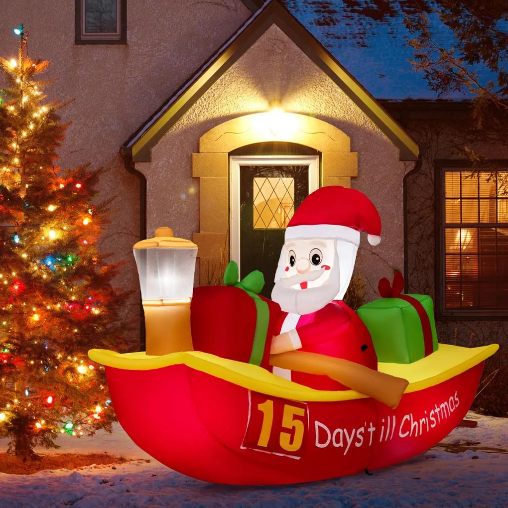 Costway Babbo Natale in barca a remi con luce di navigazione, Conto alla rovescia per le decorazioni natalizie 210cm