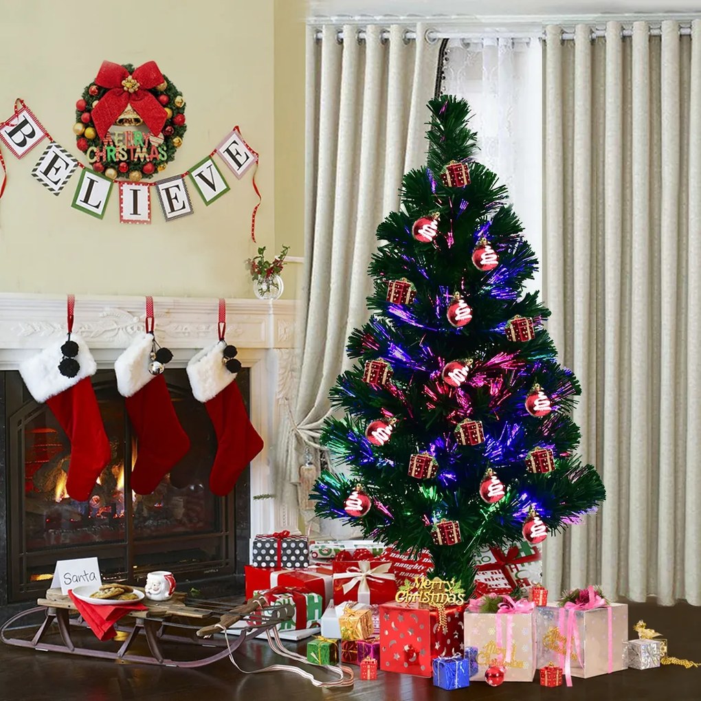Costway Albero di natale illuminato con fibra ottica 90cm Albero di abete artificiale cambia colore con 85 rami, Verde