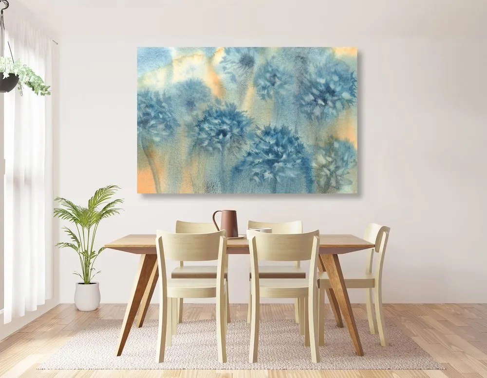 Quadro su tela – Dente di leone blu in acquerello