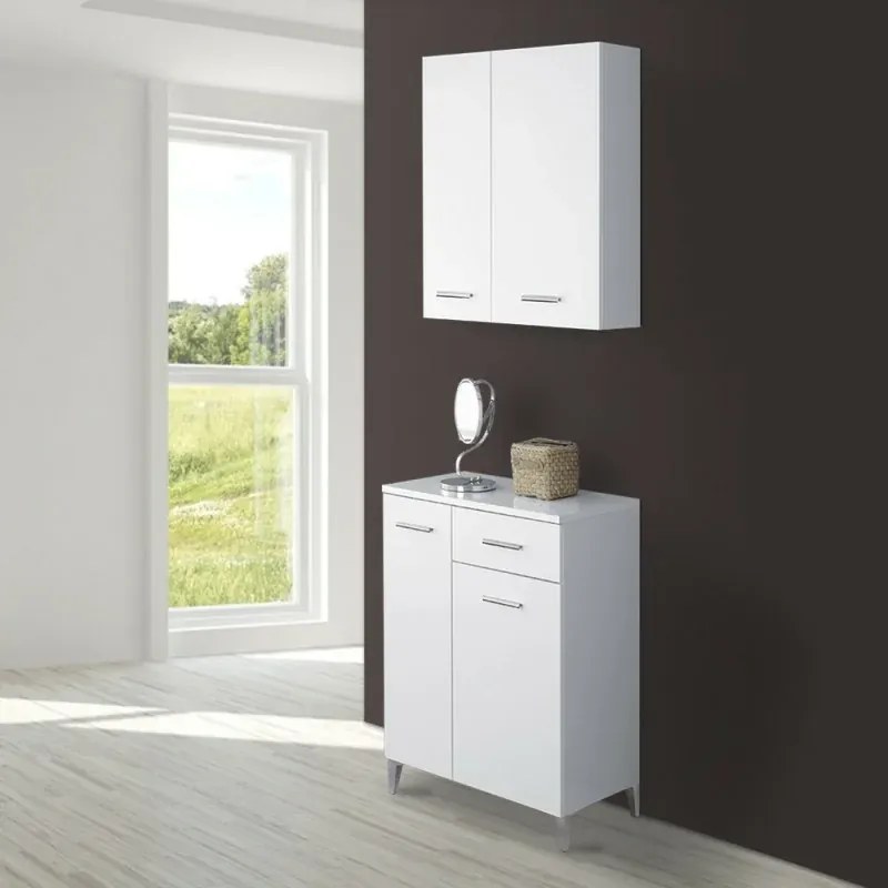 Pensile bagno sospeso 60 cm bianco con ante e ripiano interno Desya